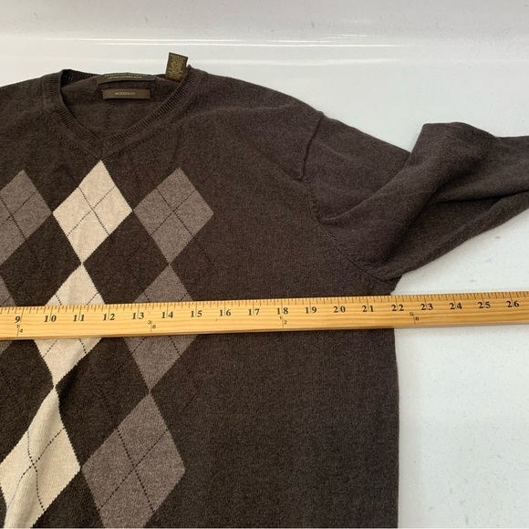 Sebastian Cooper Argyle Sweater Men XL  Cotton Cashmere V Neck Brown Long Sleeve - Picture 9 of 10